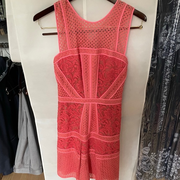 J. MENDEL Floral Graphic Lace Dress in Coral - Picture 1 of 7